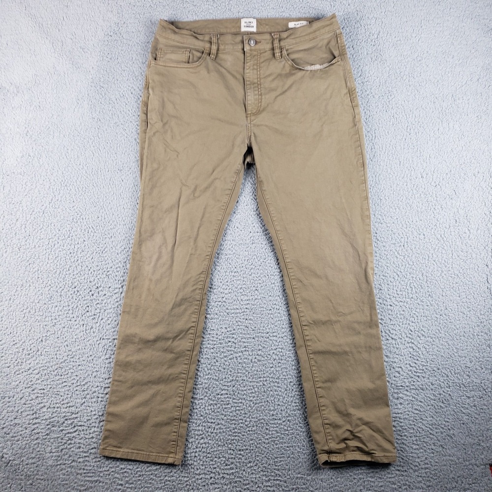 Flint and Tinder Pants Mens 34x30 (33x29) Khaki Slim Straight Trousers Preppy‎